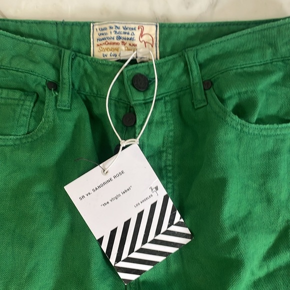 NWT Free People SR vs. Sandrine Rose women 27 green cotton/flax jeans very soft - Picture 2 of 11
